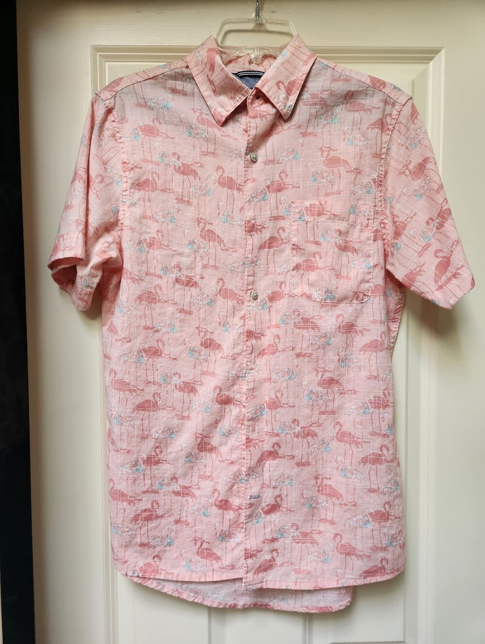 Men's Izod Pink Flamingo Print Short-Sleeve Shirt NWOT